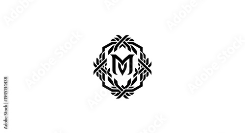 Ornate Letter M Monogram Logo in Intricate Wreath Design