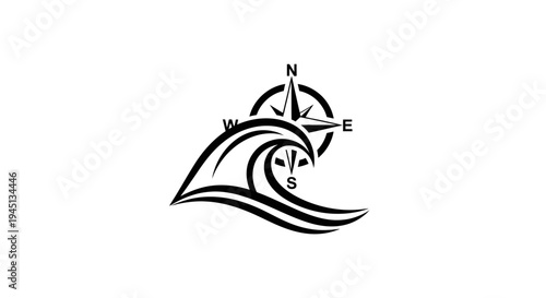 Ocean Wave and Compass Rose Logo Design for Travel and Adventure