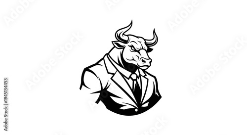 Powerful Bull in Business Suit Illustration - Financial Market Strength Concept