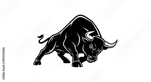 Powerful Black Bull Illustration Ready to Charge - Strength and Aggression Symbol