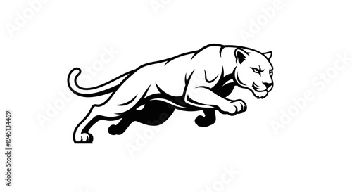 Powerful Leaping Jaguar or Panther Vector Illustration - Dynamic Big Cat Mascot Design
