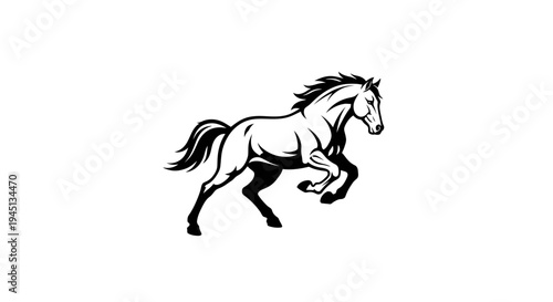 Powerful Galloping Horse Black and White Vector Illustration