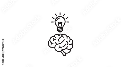 Brain with Glowing Light Bulb Idea Symbol Innovation Concept Stock Icon