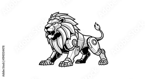 Powerful Robotic Lion Illustration: Majestic Mechanical Beast Design