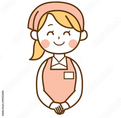 笑顔でお辞儀をするスーパーマーケットの女性スタッフのイラスト