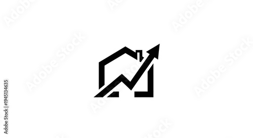 Real Estate Growth Icon: House with Upward Trend Arrow, Property Investment Concept