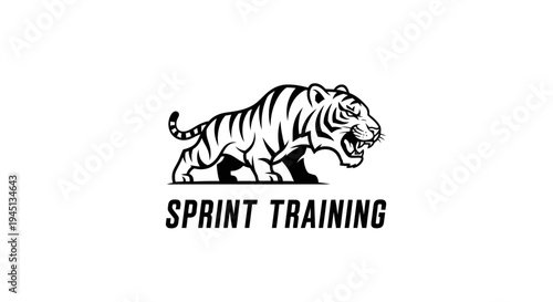 Powerful tiger mascot logo for sprint training, symbolizing speed, strength, and athletic performance.
