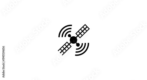 Satellite Communication Icon with Wireless Signals - Global Network Technology Symbol