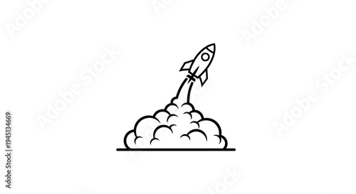 Rocket Launch Icon with Smoke Trail - Startup Business Growth Symbol
