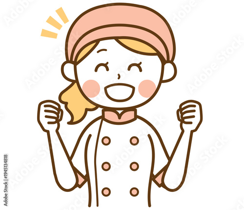 笑顔で喜んでいるパン屋の女性スタッフのイラスト