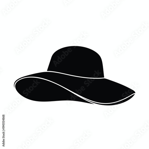 Black silhouette of a wide-brimmed hat with a curved brim and rounded crown