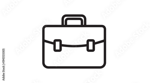 Business Briefcase Icon with Clasp Details Isolated on White Background Line Art