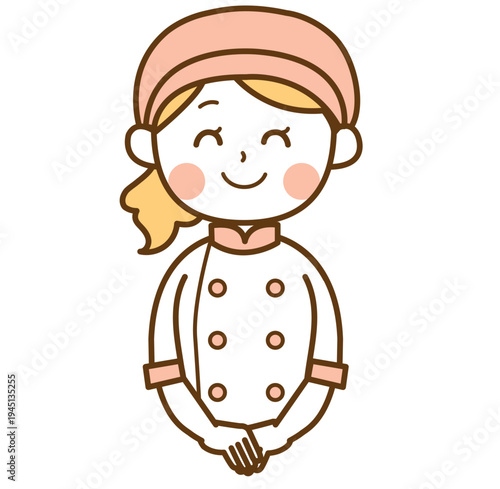 笑顔でお辞儀をするパン屋の女性スタッフのイラスト