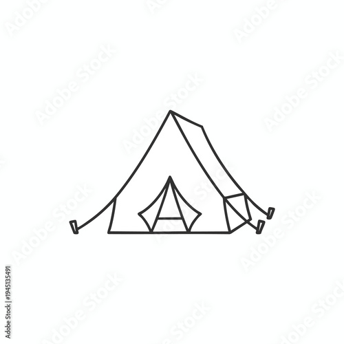 Minimalist black outline of a pyramid-style camping tent with guy ropes