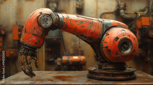 Create a aged machinery depiction of a robotic