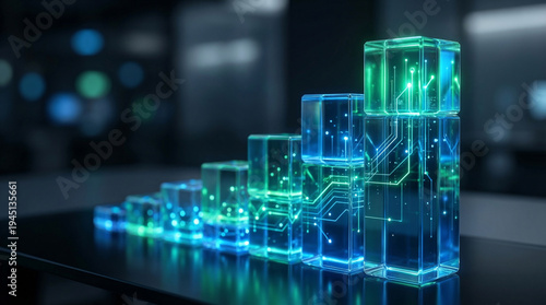 Futuristic digital data processing and analytics visualization, showcasing progressive growth and advanced technological innovation within a secure, interconnected cybernetic framework