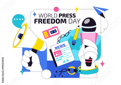 World Press Freedom Day Vector Illustration With Journalism Media, Microphone, Camera, Newspaper, And Free Speech Communication Background