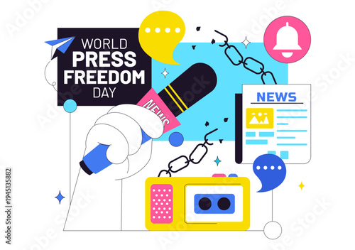 World Press Freedom Day Vector Illustration With Journalism Media, Microphone, Camera, Newspaper, And Free Speech Communication Background