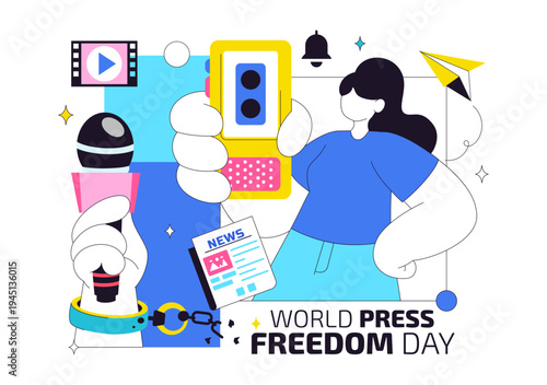 World Press Freedom Day Vector Illustration With Journalism Media, Microphone, Camera, Newspaper, And Free Speech Communication Background