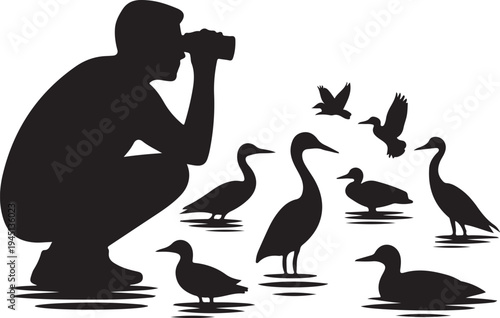 Man photographing ducks and herons in water photographer