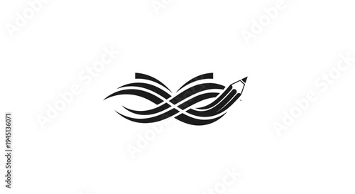 Abstract pencil and wave logo design representing creative flow and continuous writing