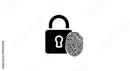 Biometric security icon with padlock and fingerprint for digital access control and data protection