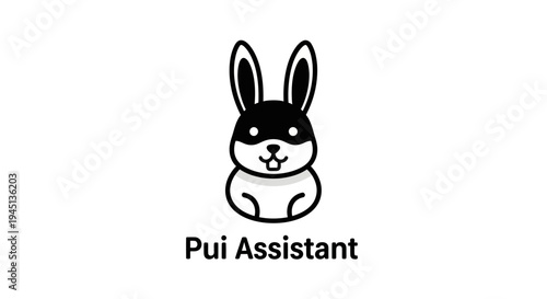 Black and White Cartoon Rabbit Icon with 'Pui Assistant' Text for Digital Services