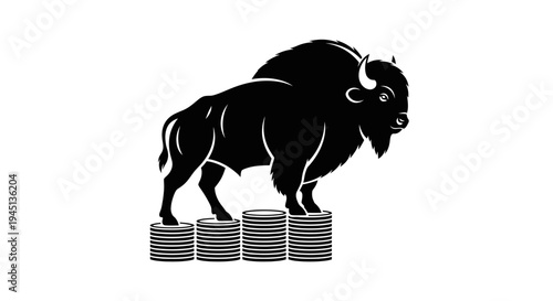 Bison Standing on Stacks of Coins - Symbol of Financial Strength and Investment