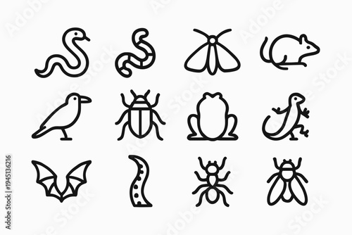 Minimal Creepy Creatures. Creepy creatures minimal graphic style. Line outline icon set of creepy creatures