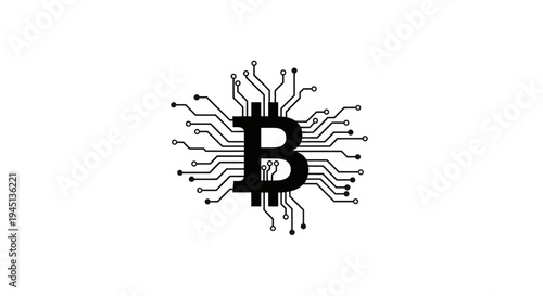 Bitcoin Symbol on Circuit Board - Digital Cryptocurrency Technology Concept