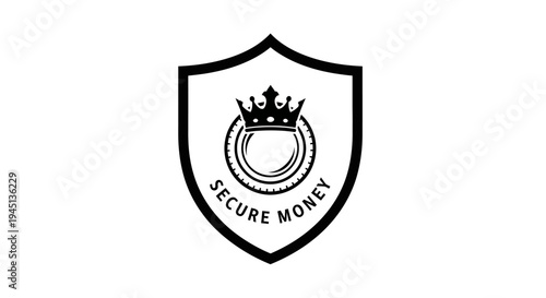 Black and White Secure Money Shield Logo with Royal Crown for Financial Security