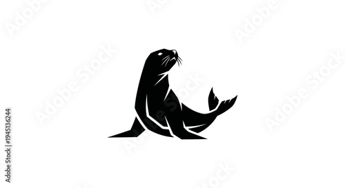 Black Silhouette of a Seal Looking Up on White Background