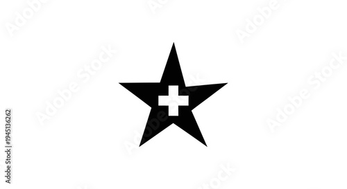 Black Star with White Cross Symbol for Medical and Quality Concepts
