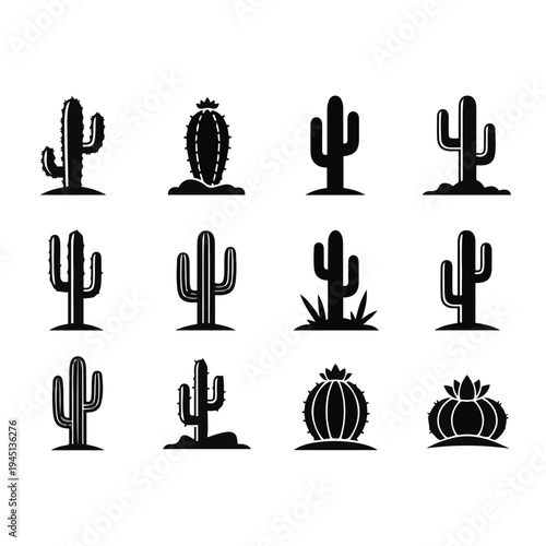 Collection of various cactus silhouettes.