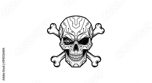 Cybernetic Skull and Crossbones - Digital Danger Warning Symbol