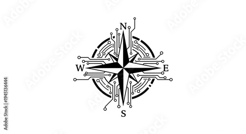 Digital Compass Rose with Circuit Board Elements - Technology Navigation Concept