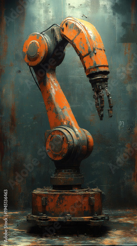 Create a aged machinery depiction of a robotic