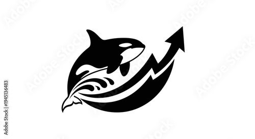 Dynamic Orca Whale and Upward Trend Arrow Logo for Business Growth and Financial Success