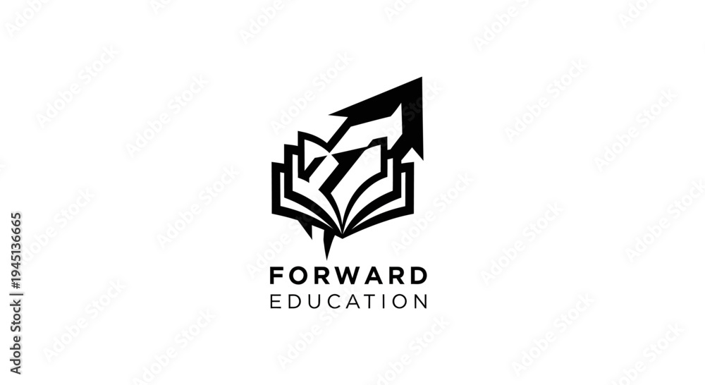 Obraz premium Forward Education Logo: Open Book and Upward Arrow Symbolizing Learning and Progress