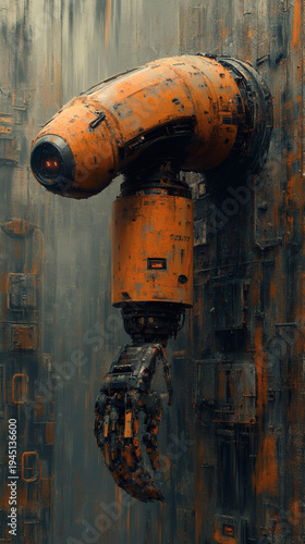 Create a aged machinery depiction of a robotic