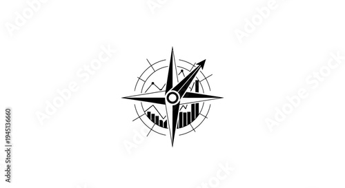 Financial Compass Rose with Growth Chart and Market Analysis Symbol