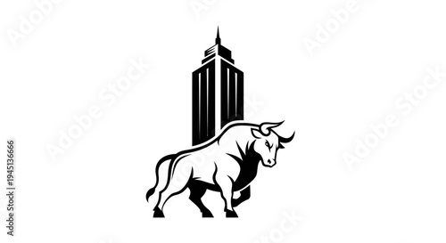 Financial Bull Market Skyscraper Logo - Business Growth and Investment Symbol