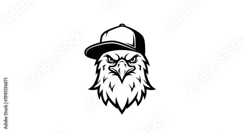 Fierce Eagle Head Wearing Baseball Cap Mascot Logo Vector Illustration