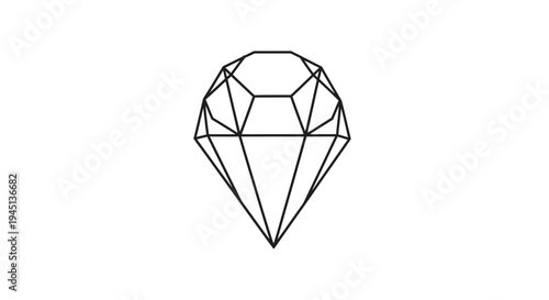 Geometric Diamond Outline Line Art Icon - Simple Gemstone Symbol