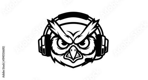 Gaming Owl Mascot with Headset and Microphone, Esports Logo Design