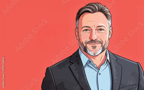 A man stands and smiles while wearing a suit in front of a colorful wall. He looks confident and approachable during the event.