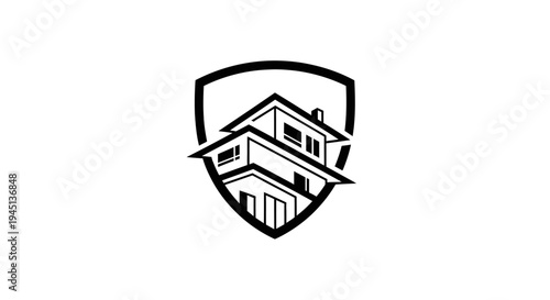 House within Shield Logo, Home Security, Real Estate Protection Icon