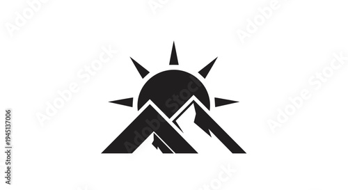 Minimalist Mountain and Sun Rise Graphic Icon Design