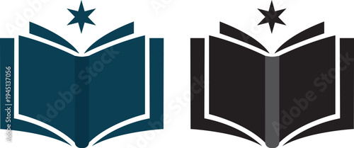 Print A minimal icon design featuring a stylized open book rendered in a flat, modern style. The book transforms into a deep blue and dark blue lavender with clean, geometric shapes, representing 