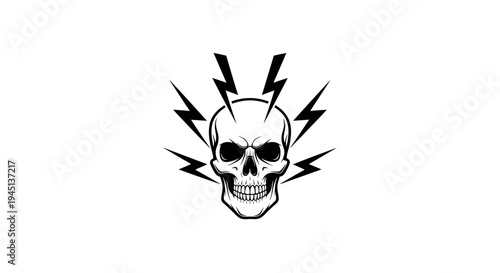 Monochrome Skull with Lightning Bolts Symbolizing Danger and Electric Power